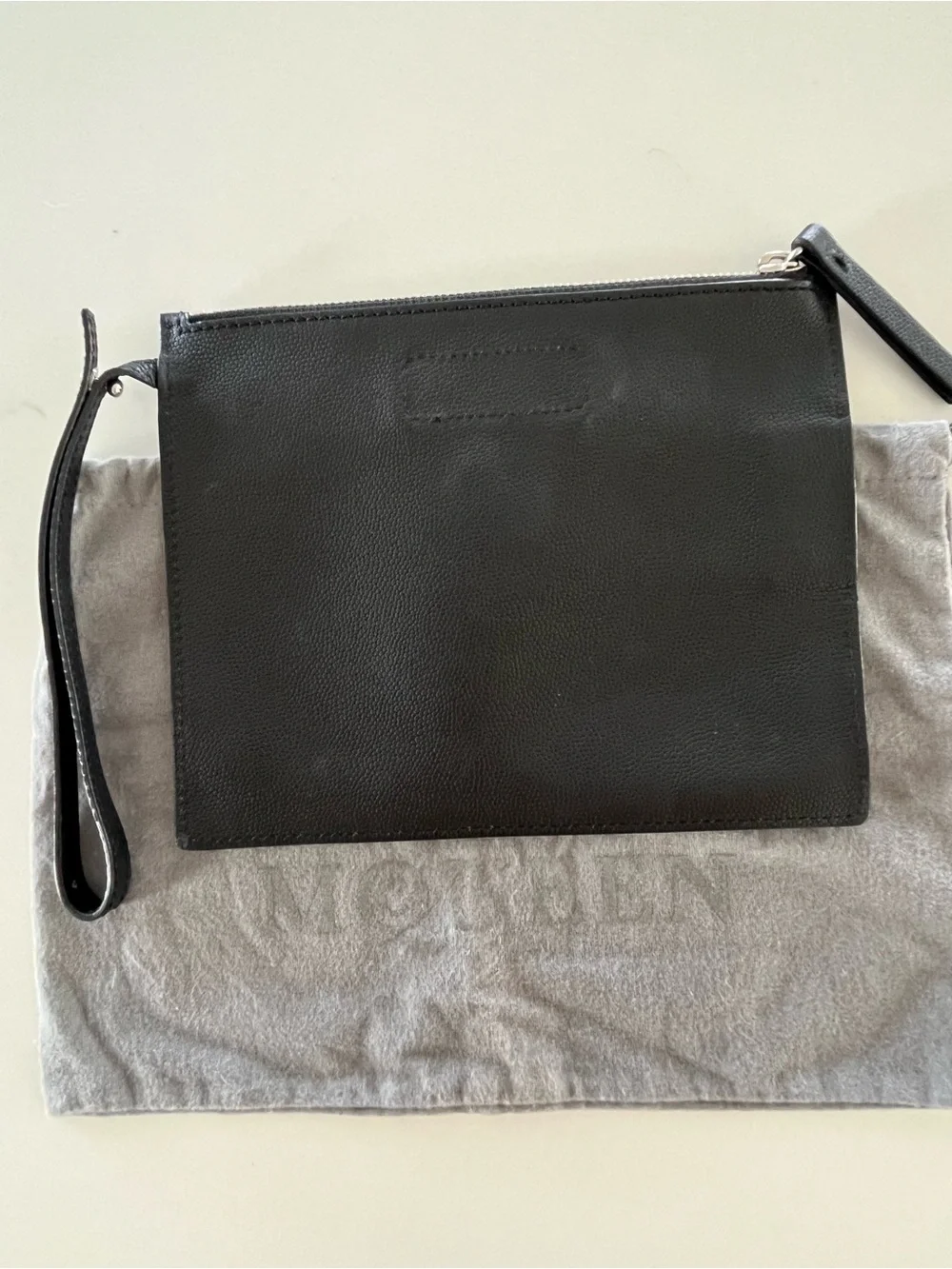 Alexander McQueen Rare Black Grained Leather Wristlet Pouch Clutch Like New